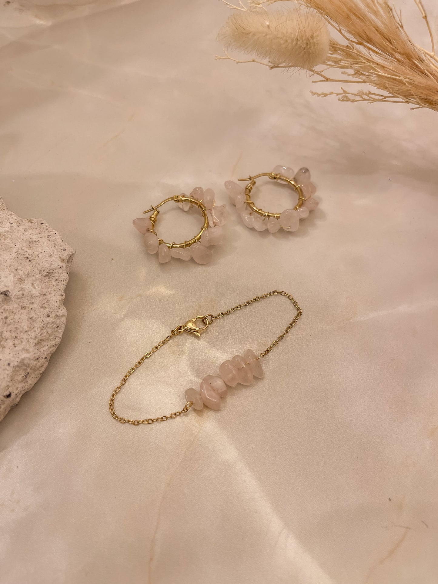 Juego cuarzo rosa protección