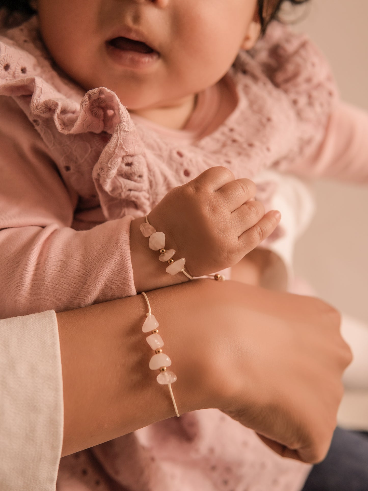 Pulseras mamá e hija cuarzo rosa