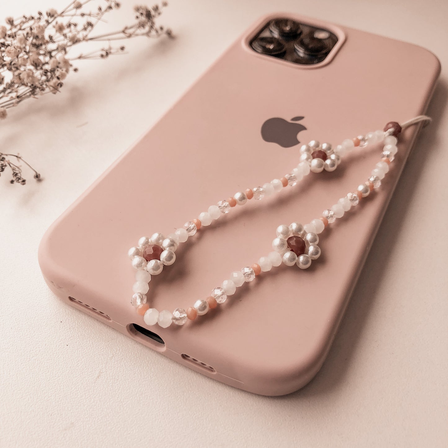 Strap Phone Flor Perla Beige