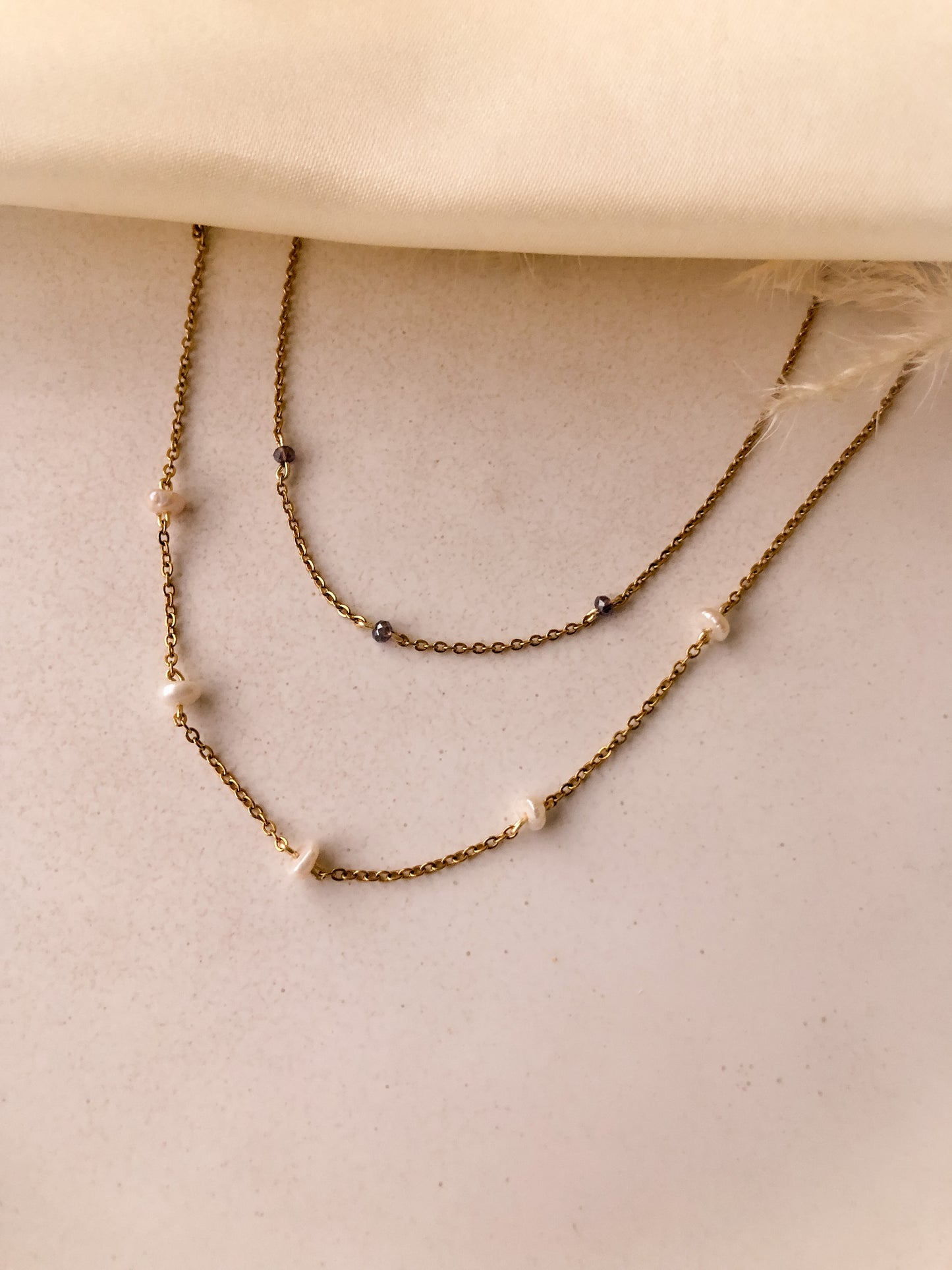 Collar doble Perla de río & Murano lila