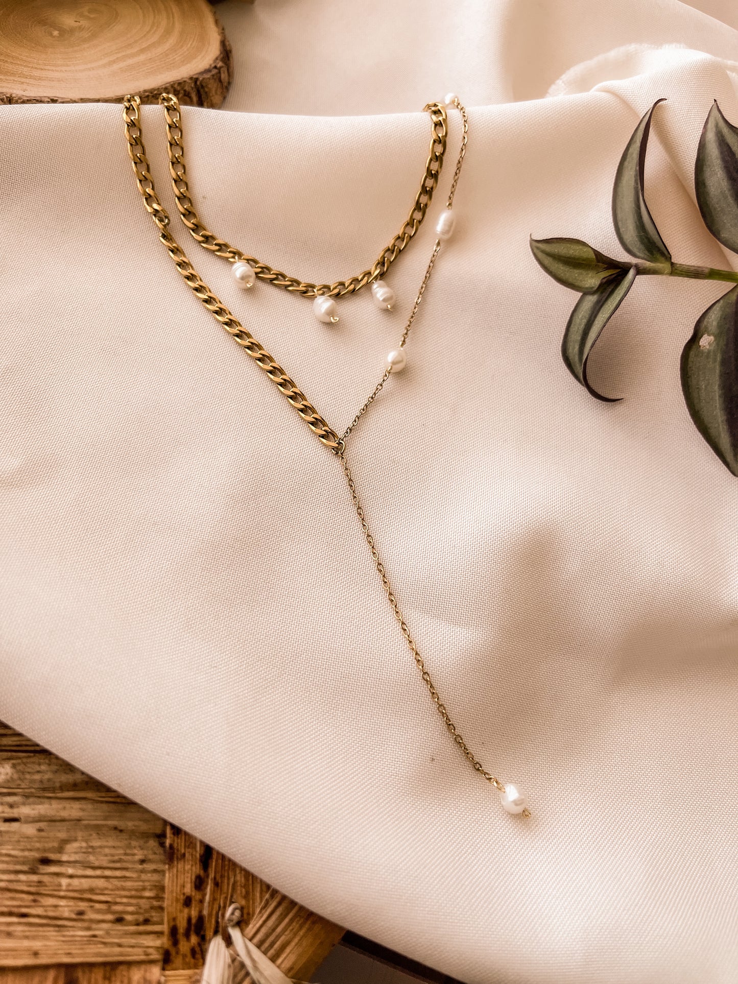 Collar doble Perla de río