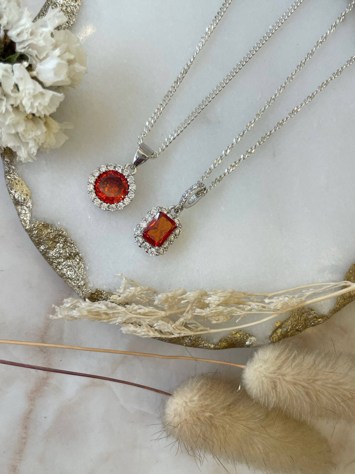Collar dije Halo con cristal Rojo pasión Plata 925