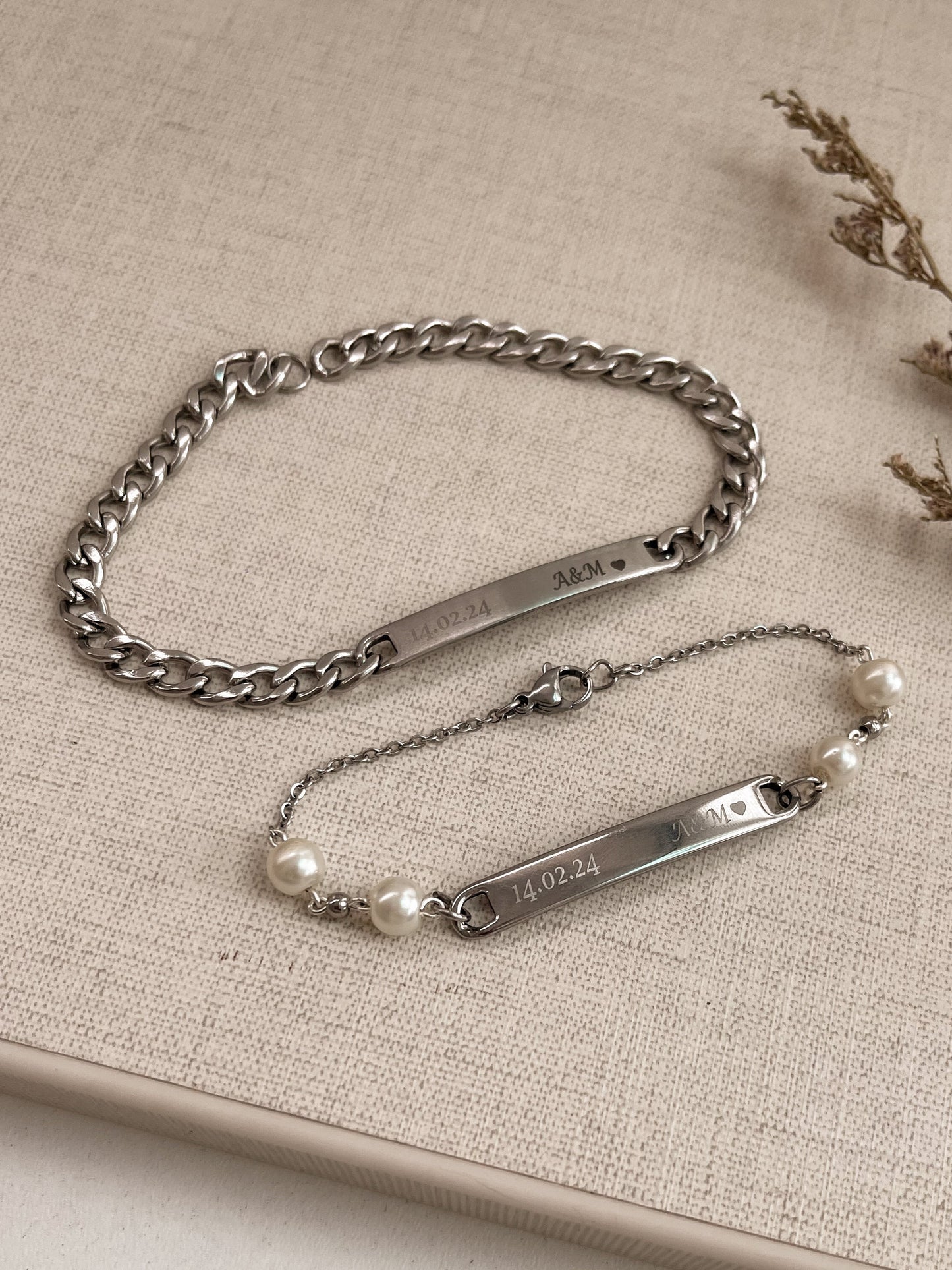 Pulseras Pareja grabadas personalizadas + ENVÍO GRATIS