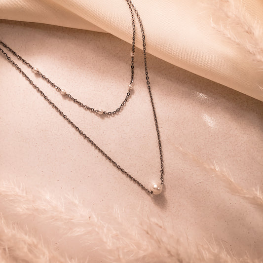 Collar doble Perla plateada