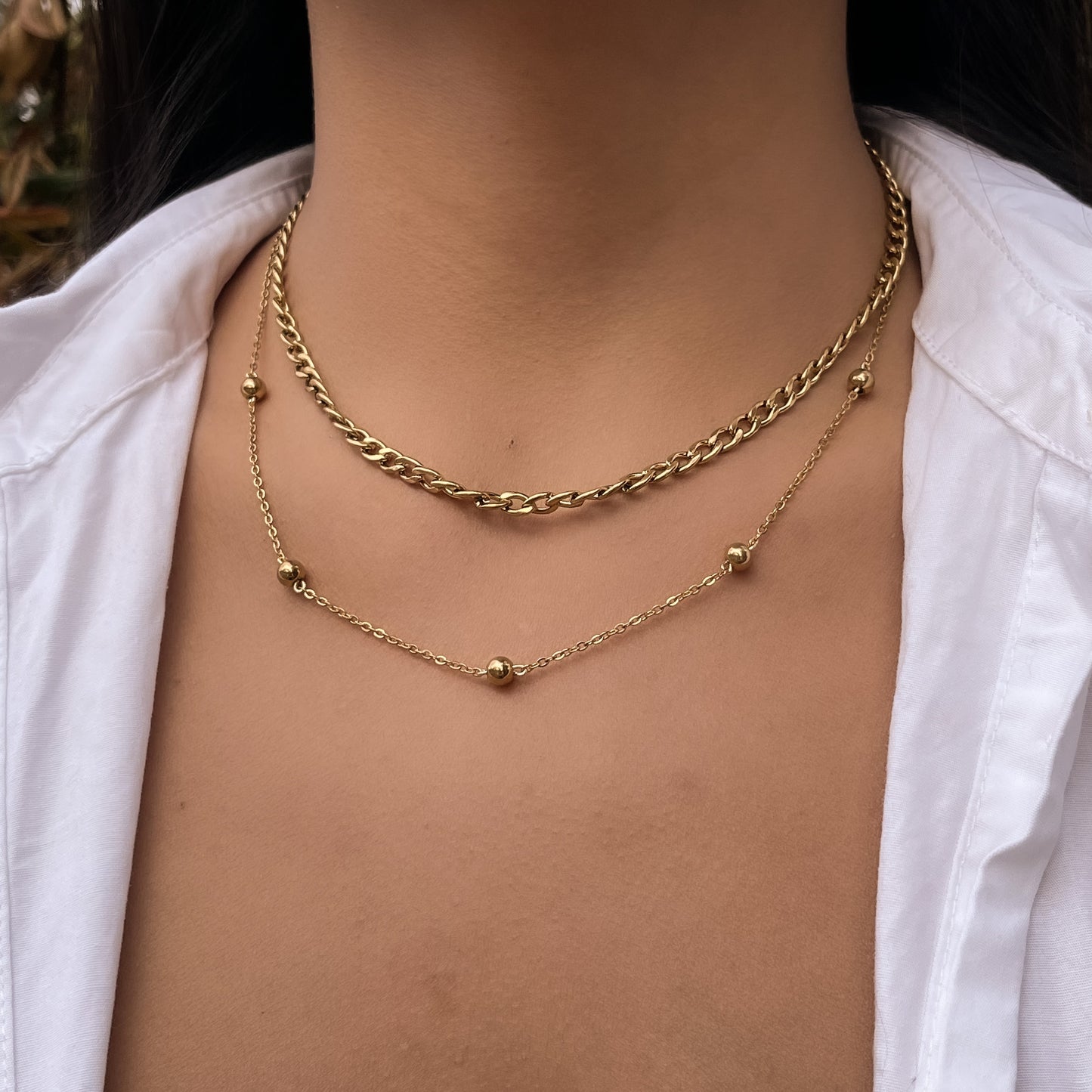 Collar doble pepitas acero