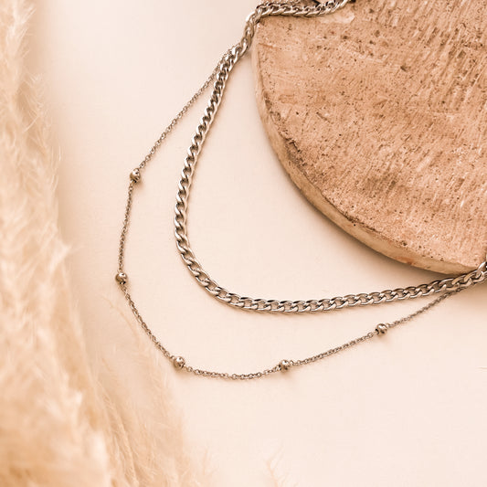 Collar Cadena Chain doble plateada