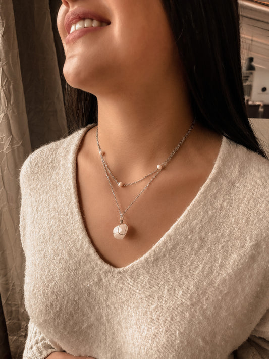 Collar doble piedra rosa