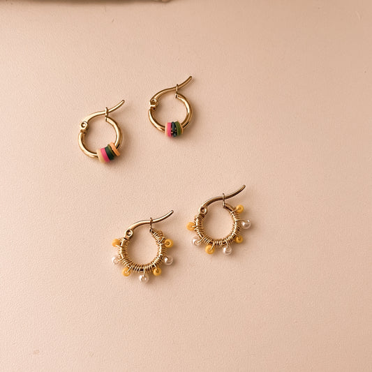 Arete Trendy color & amarillo perla